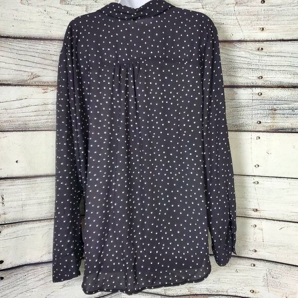 Maurices Women’s Blouse XL Black White Polka Dot Long Sleeve Button Front - Picture 5 of 8
